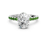 Silver Oval Cut Diamond Solitaire Ring with Round with Peridot side stone Pavé Band and Four-Prong Setting_12