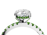 Silver Oval Cut Diamond Solitaire Ring with Round with Peridot side stone Pavé Band and Four-Prong Setting_16