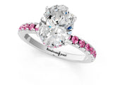 Silver Oval Cut Diamond Solitaire Ring with Round with Pink Sapphire side stone Pavé Band and Four-Prong Setting_13