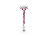 Silver Oval Cut Diamond Solitaire Ring with Round with Pink Sapphire side stone Pavé Band and Four-Prong Setting_14