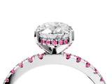 Silver Oval Cut Diamond Solitaire Ring with Round with Pink Sapphire side stone Pavé Band and Four-Prong Setting_16