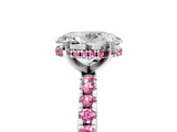 Silver Oval Cut Diamond Solitaire Ring with Round with Pink Sapphire side stone Pavé Band and Four-Prong Setting_17