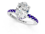 Silver Oval Cut Diamond Solitaire Ring with Round with Tanzanite side stone Pavé Band and Four-Prong Setting_13