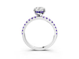 Silver Oval Cut Diamond Solitaire Ring with Round with Tanzanite side stone Pavé Band and Four-Prong Setting_15