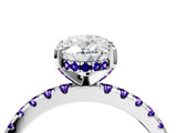 Silver Oval Cut Diamond Solitaire Ring with Round with Tanzanite side stone Pavé Band and Four-Prong Setting_16