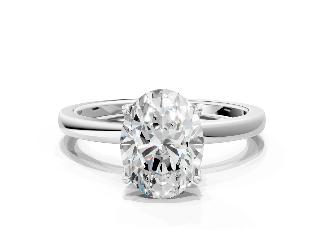 Silver Oval Cut Diamond Solitaire Ring with Thin Band and Prong Setting_12