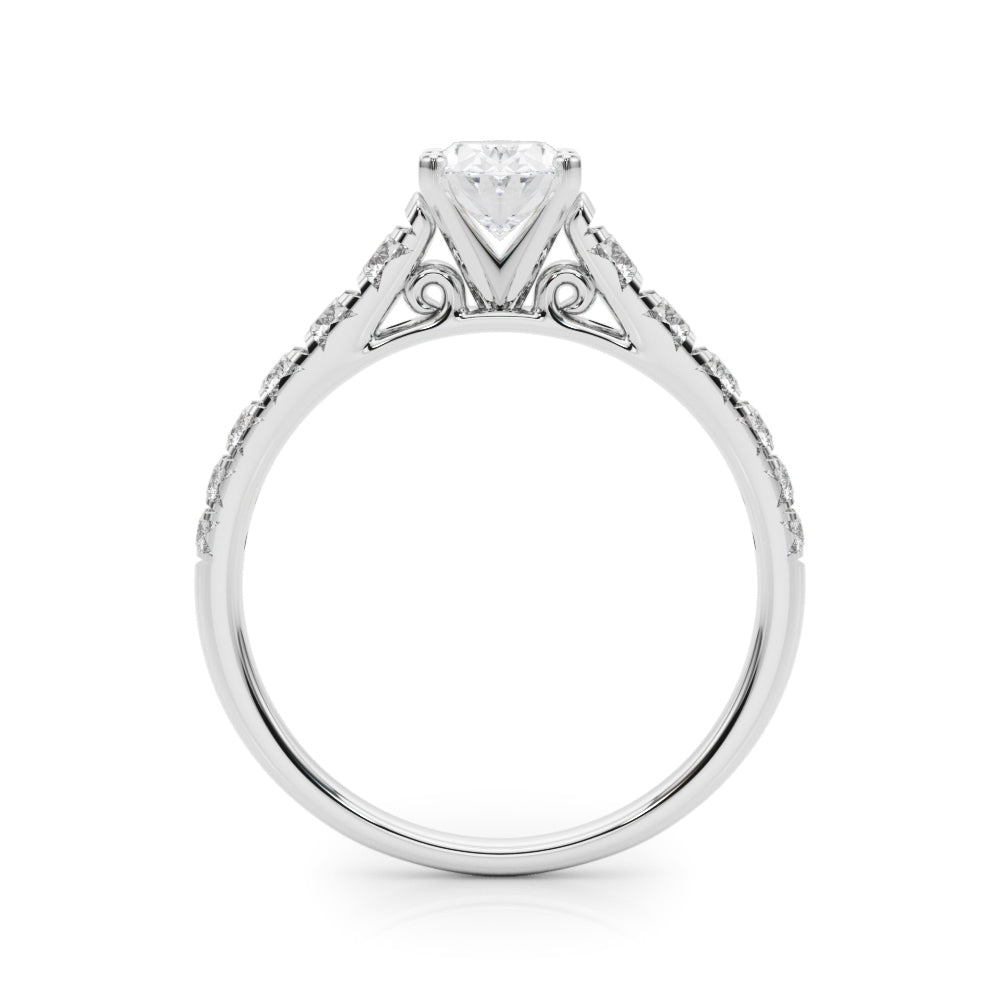 Silver Oval Cut Diamond Solitaire with Pave Band and Four-Prong Setting 1