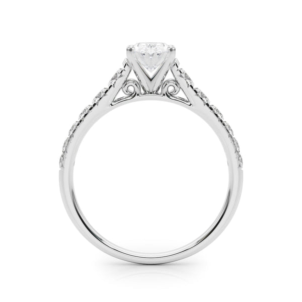 18K White Gold 1.06 Carat E VVS1 Oval Cut Diamond Solitaire with Pave Band and Four-Prong Setting