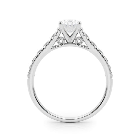 18K White Gold 1.06 Carat E VVS1 Oval Cut Diamond Solitaire with Pave Band and Four-Prong Setting