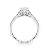 10K White Gold 3.07 Carat E VS1 Oval Cut Diamond Solitaire with Pave Band and Four-Prong Setting