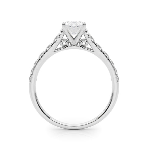 Silver Oval Cut Diamond Solitaire with Pave Band and Four-Prong Setting 1