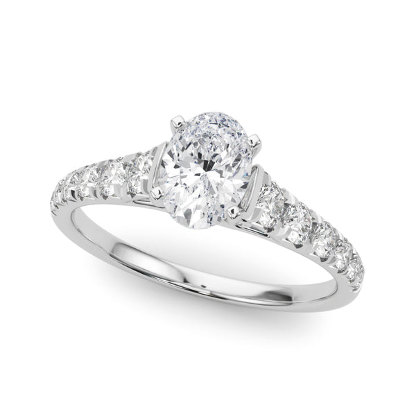 18K White Gold 1.06 Carat E VVS1 Oval Cut Diamond Solitaire with Pave Band and Four-Prong Setting