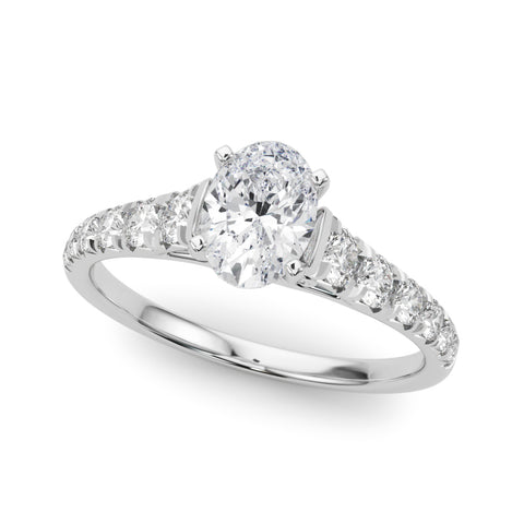 Silver Oval Cut Diamond Solitaire with Pave Band and Four-Prong Setting 2