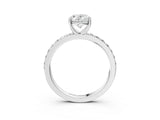 Silver Oval Cut Diamond Solitaire with Pave Band and Four-Prong Setting 3