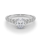 10K White Gold 3.07 Carat E VS1 Oval Cut Diamond Solitaire with Pave Band and Four-Prong Setting