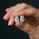 Silver 3.11 Carat D VVS2 Oval Diamond Stud Earrings