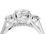 Silver Oval Cut Diamond Three-Stone Engagement Ring with Prong Setting and Pavé Band_35