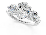 Silver Oval Cut Diamond Three-Stone Ring with Prong Setting and Pavé Band_8