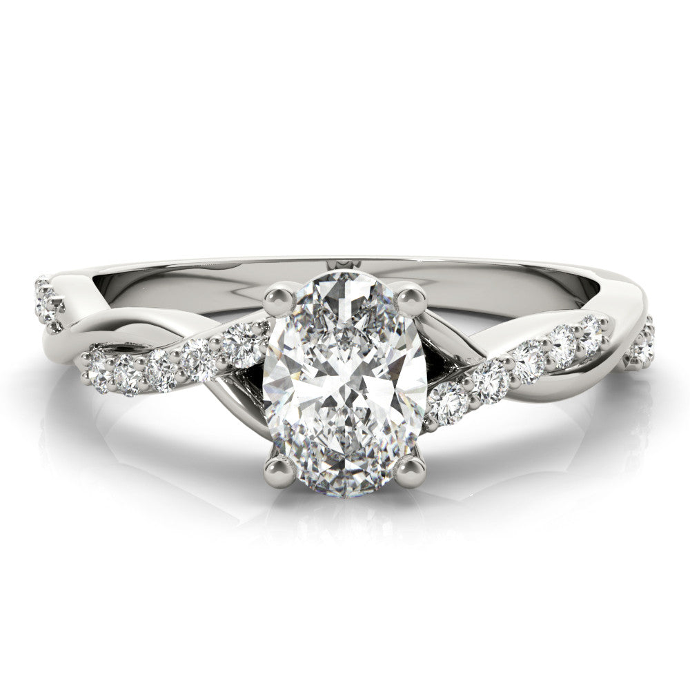 Silver Oval Cut Diamond Twisted Band Engagement Ring with Prong Setting