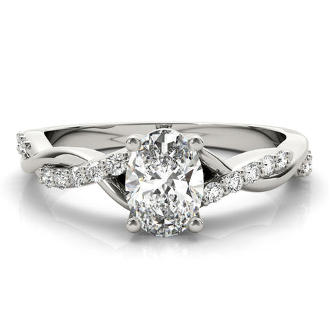Silver Oval Cut Diamond Twisted Band Engagement Ring with Prong Setting