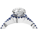 Silver Oval Cut Diamond with Blue Sapphire side stone Halo Twist Band Solitaire Prong Setting Ring_4