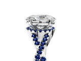 Silver Oval Cut Diamond with Blue Sapphire side stone Halo Twist Band Solitaire Prong Setting Ring_5