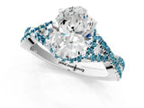 Silver Oval Cut Diamond with Blue Topaz side stone Halo Twist Band Solitaire Prong Setting Ring_1