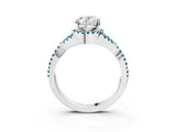 Silver Oval Cut Diamond with Blue Topaz side stone Halo Twist Band Solitaire Prong Setting Ring_3