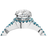 Silver Oval Cut Diamond with Blue Topaz side stone Halo Twist Band Solitaire Prong Setting Ring_4