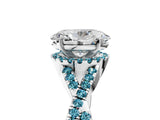 Silver Oval Cut Diamond with Blue Topaz side stone Halo Twist Band Solitaire Prong Setting Ring_5