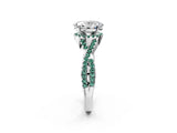Silver Oval Cut Diamond with Green Sapphire side stone Halo Twist Band Solitaire Prong Setting Ring_2