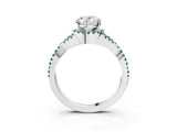 Silver Oval Cut Diamond with Green Sapphire side stone Halo Twist Band Solitaire Prong Setting Ring_3