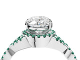 Silver Oval Cut Diamond with Green Sapphire side stone Halo Twist Band Solitaire Prong Setting Ring_4
