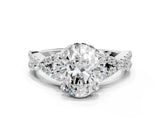 Silver Oval Cut Diamond with Moissanite side stone Halo Twist Band Solitaire Prong Setting Ring