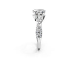 Silver Oval Cut Diamond with Moissanite side stone Halo Twist Band Solitaire Prong Setting Ring_2