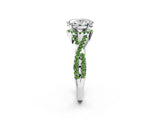 Silver Oval Cut Diamond with Peridot side stone Halo Twist Band Solitaire Prong Setting Ring_2