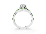 Silver Oval Cut Diamond with Peridot side stone Halo Twist Band Solitaire Prong Setting Ring_3