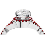 Silver Oval Cut Diamond with Ruby side stone Halo Twist Band Solitaire Prong Setting Ring_4