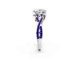 Silver Oval Cut Diamond with Tanzanite side stone Halo Twist Band Solitaire Prong Setting Ring_2