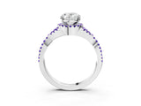 Silver Oval Cut Diamond with Tanzanite side stone Halo Twist Band Solitaire Prong Setting Ring_3
