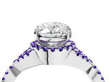 Silver Oval Cut Diamond with Tanzanite side stone Halo Twist Band Solitaire Prong Setting Ring_4