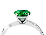 Silver Oval Cut Emerald Engagement Ring with Side Stone Accents and Four-Prong Setting_28