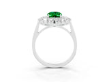 Silver Oval Cut Emerald Floral Double Halo Engagement Ring with Prong Setting_153
