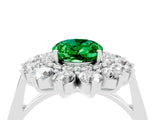 Silver Oval Cut Emerald Floral Double Halo Engagement Ring with Prong Setting_154