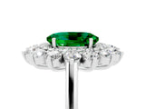 Silver Oval Cut Emerald Floral Double Halo Engagement Ring with Prong Setting_155