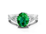 Silver Oval Cut Emerald  Halo Twist Band Solitaire Prong Setting Ring_12