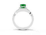 Silver Oval Cut Emerald  Halo Twist Band Solitaire Prong Setting Ring_15