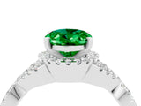 Silver Oval Cut Emerald  Halo Twist Band Solitaire Prong Setting Ring_16