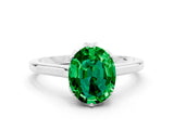 Silver Oval Cut Emerald Solitaire Ring with Flower Prong Setting and Classic Band_12