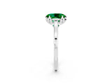 Silver Oval Cut Emerald Solitaire Ring with Flower Prong Setting and Classic Band_14